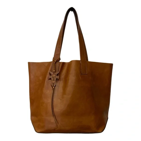 Frye Carson Leather Tote Dual Handles Open Top Bag Brown - Picture 1 of 12